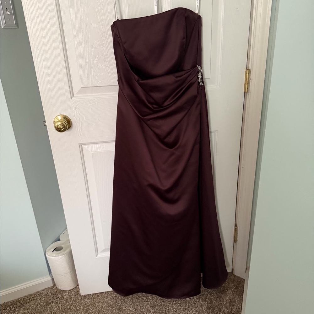 David's Bridal Strapless Gown in Deep Brown